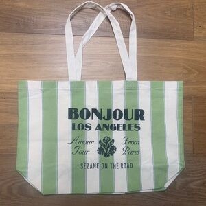 Sezane Bonjour Los Angeles Green and Cream Fabric Tote bag